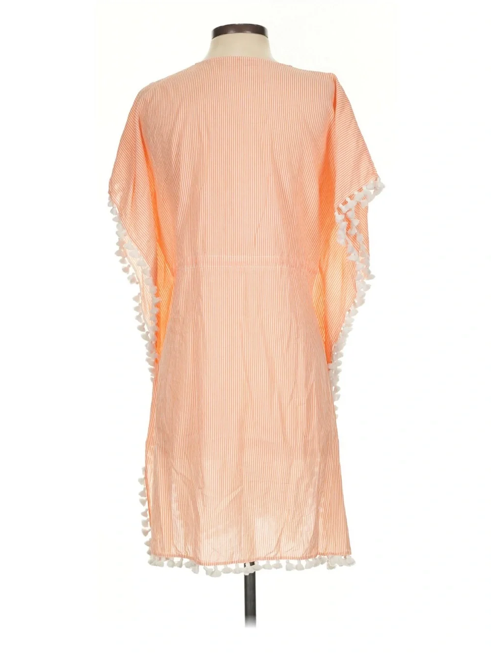 Tory Burch Peach Striped Pom-Pom Caftan Cover-Up